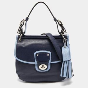 Coach Purse Women’s Two Tone Willis Satchel Leather Bag Navy Blue
